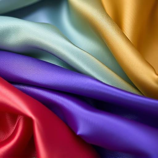 Detalhe de uma amostra de tecido de seda com diferentes cores e texturas